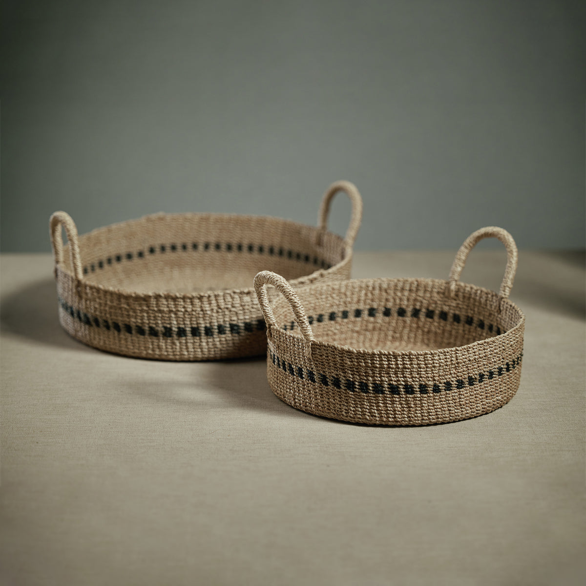 Zodax Cadiz Abaca Basket Trays with Black Accent, Set of 2