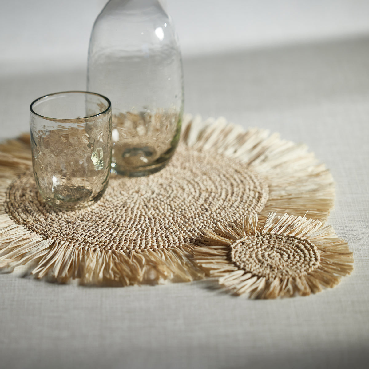 Zodax Balmy Fringed Palm Raffia Coasters, Set of 12