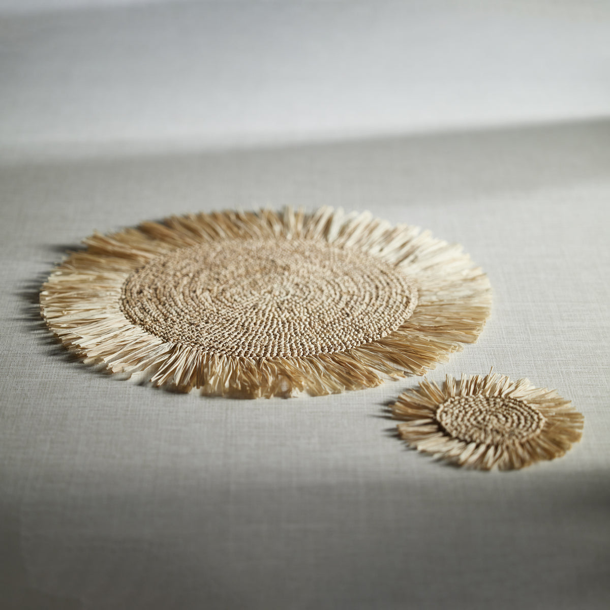 Zodax Balmy Fringed Palm Raffia Coasters, Set of 12