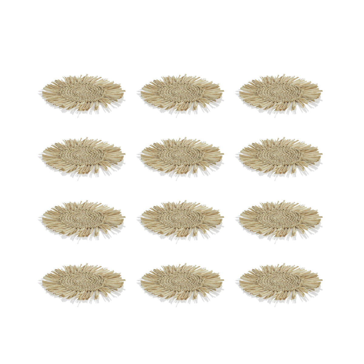 Zodax Balmy Fringed Palm Raffia Coasters, Set of 12