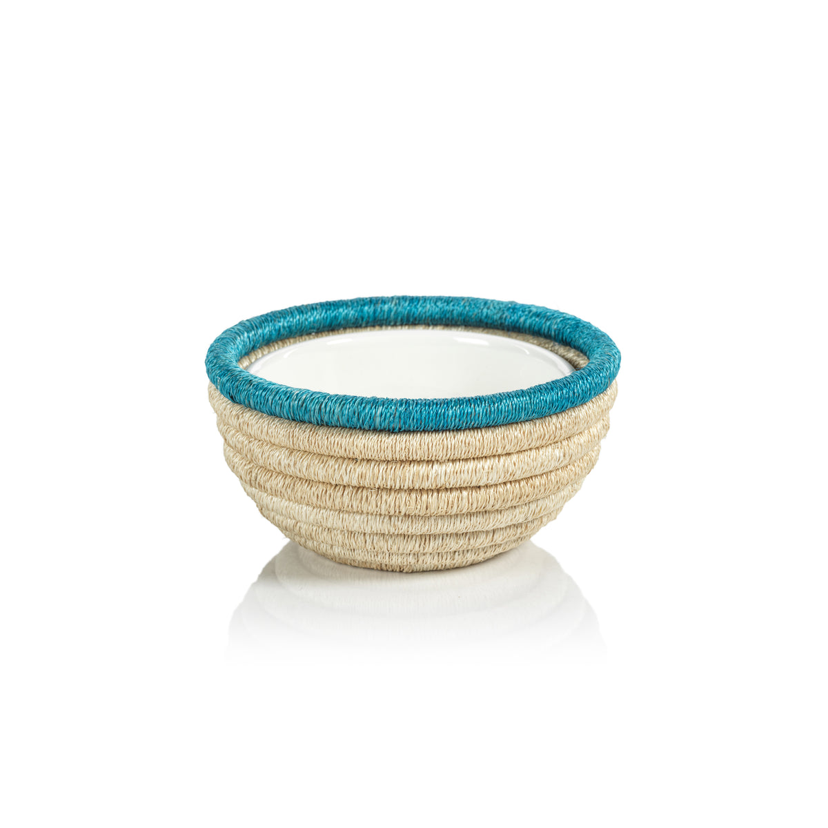 Zodax Matera 6.25"Coiled Abaca Condiment Bowls, Turquoise, Set of 6