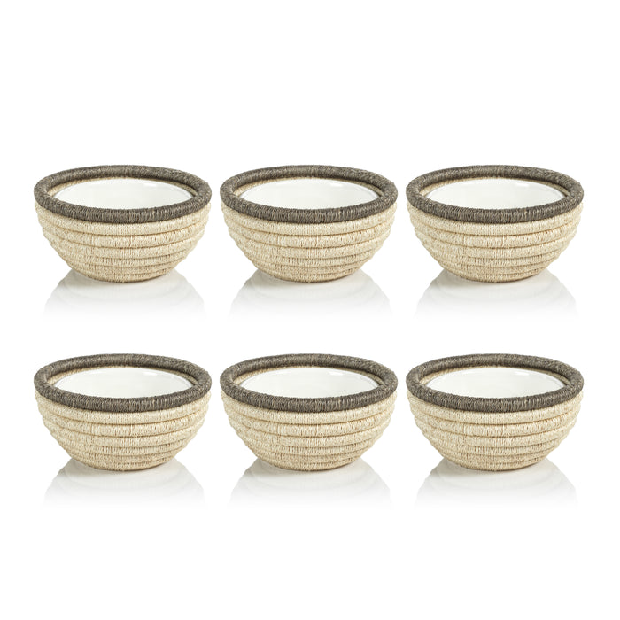 Zodax Matera 6.25"Coiled Abaca Condiment Bowls, Taupe, Set of 6