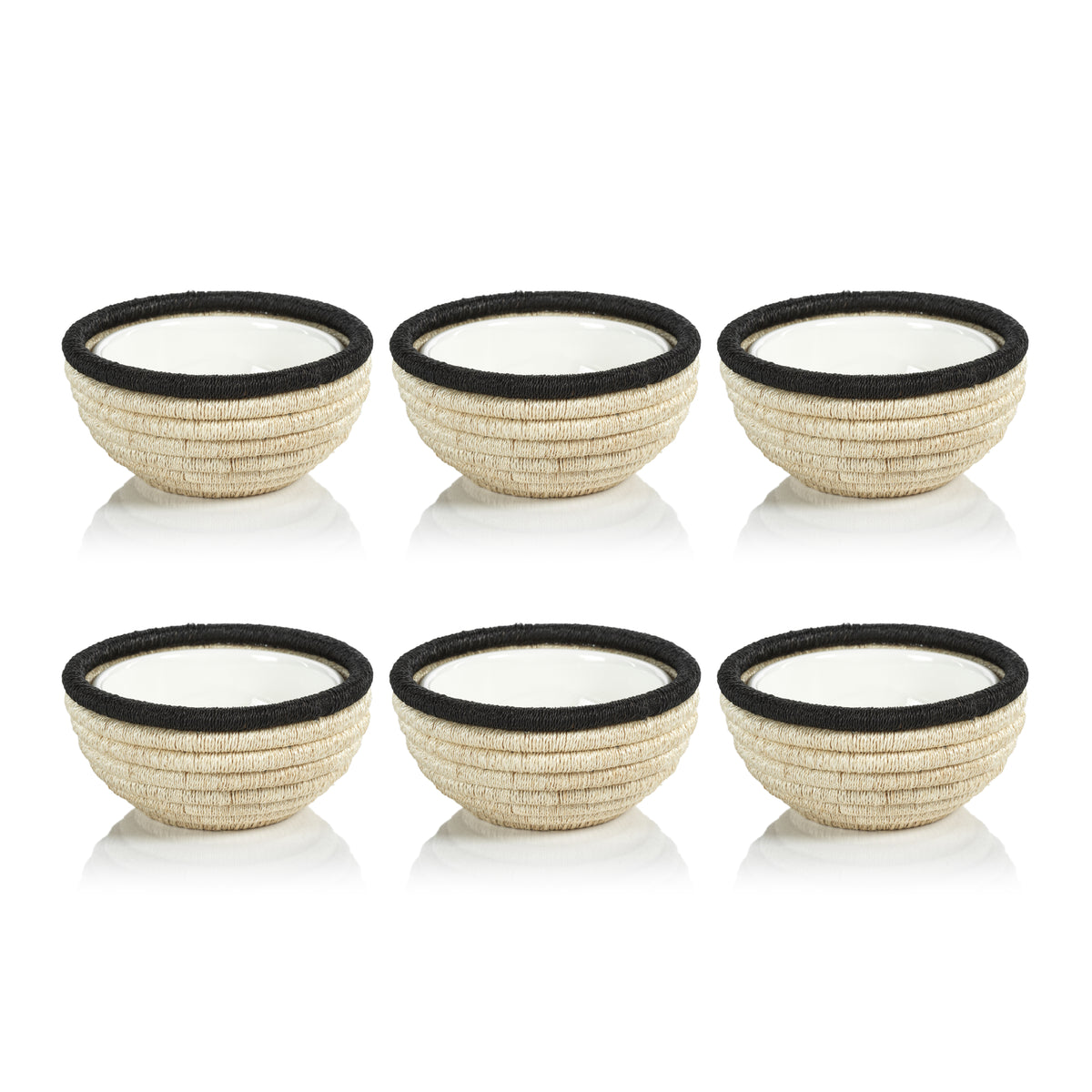 Zodax Matera 6.25"Coiled Abaca Condiment Bowls, Black, Set of 6