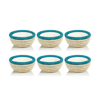 Zodax Matera 5.25"Coiled Abaca Condiment Bowls, Turquoise, Set of 6
