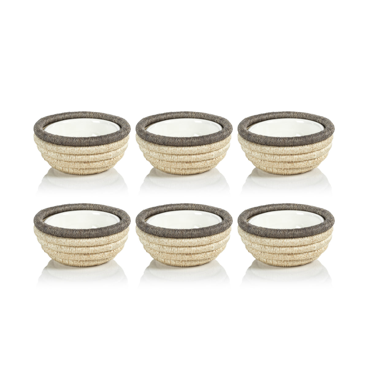 Zodax Matera 5.25"Coiled Abaca Condiment Bowls, Taupe, Set of 6
