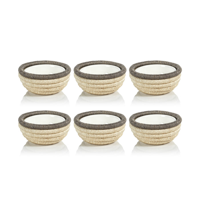 Zodax Matera 5.25"Coiled Abaca Condiment Bowls, Taupe, Set of 6
