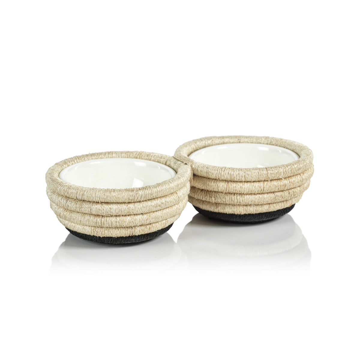 Zodax Matera Coiled Abaca 2-Section Condiment Bowls, Set of 4