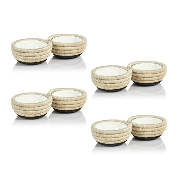 Zodax Matera Coiled Abaca 2-Section Condiment Bowls, Set of 4