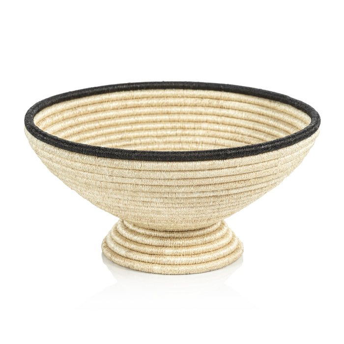 Woven bowl with black rim on a white background