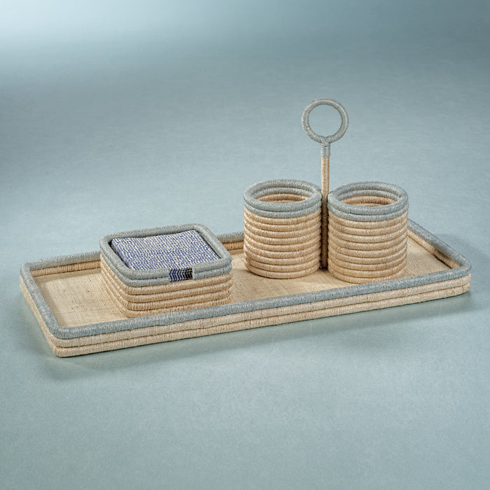 Zodax Laloma Coiled Rattan & Abaca Serving Tray, Large,  Rectangle
