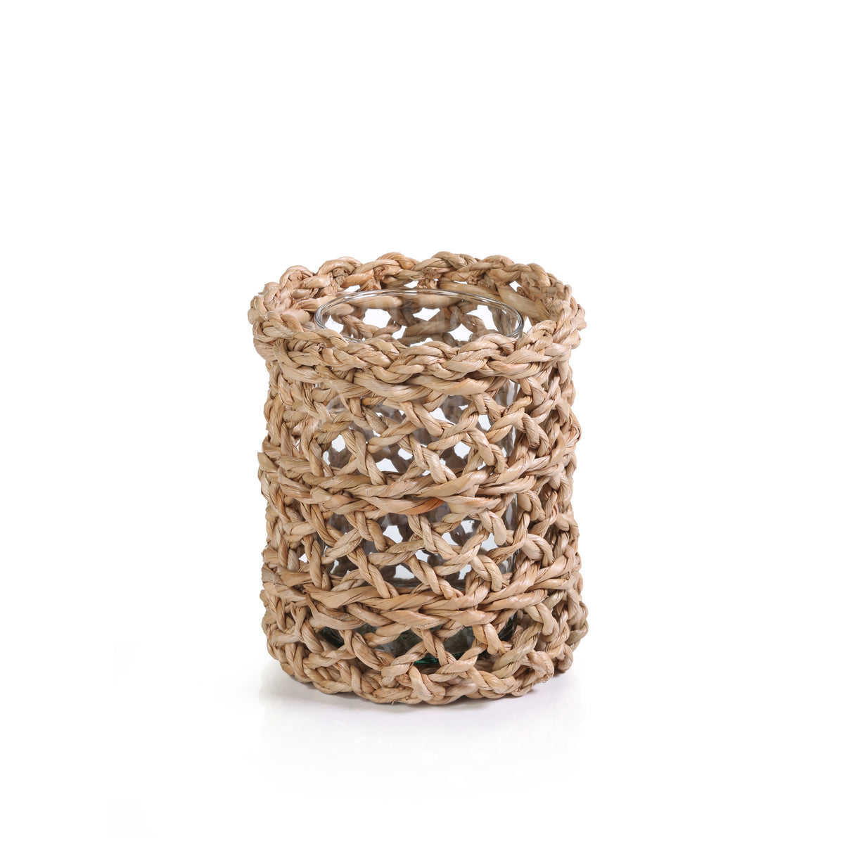 Zodax Seagrass Open Weave Hurricane with Glass Insert, 8" x 9.5"