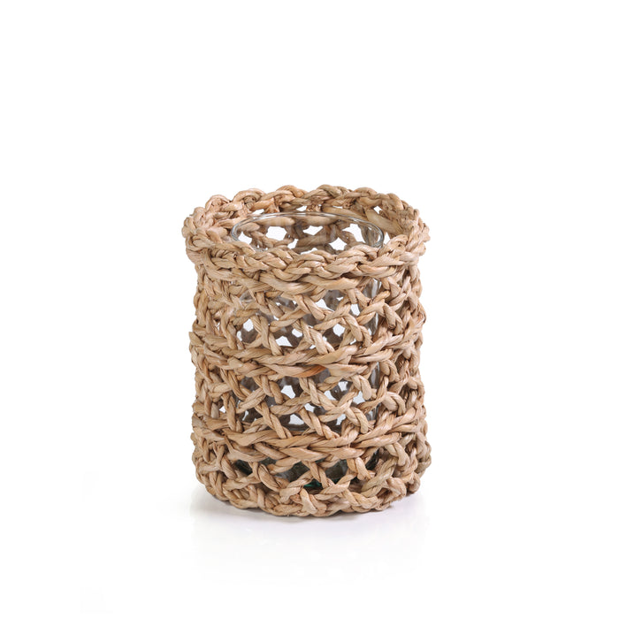 Zodax Seagrass Open Weave Hurricane with Glass Insert, 8" x 9.5"