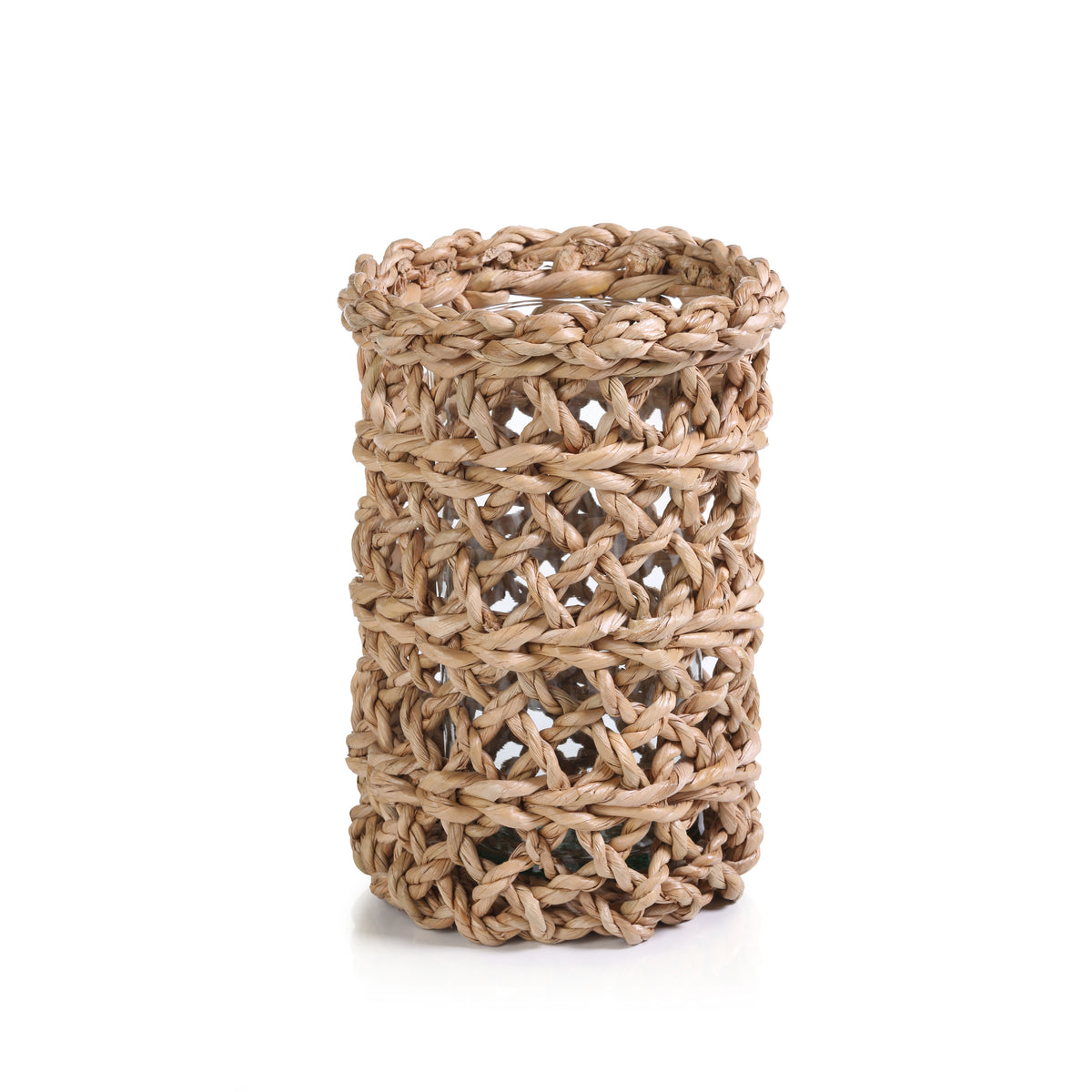 Zodax Seagrass Open Weave Hurricane with Glass Insert, 8.25" x 12"