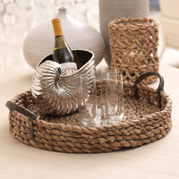 Zodax 20-Inch Diameter Seagrass Rolled Tray with Glass Insert
