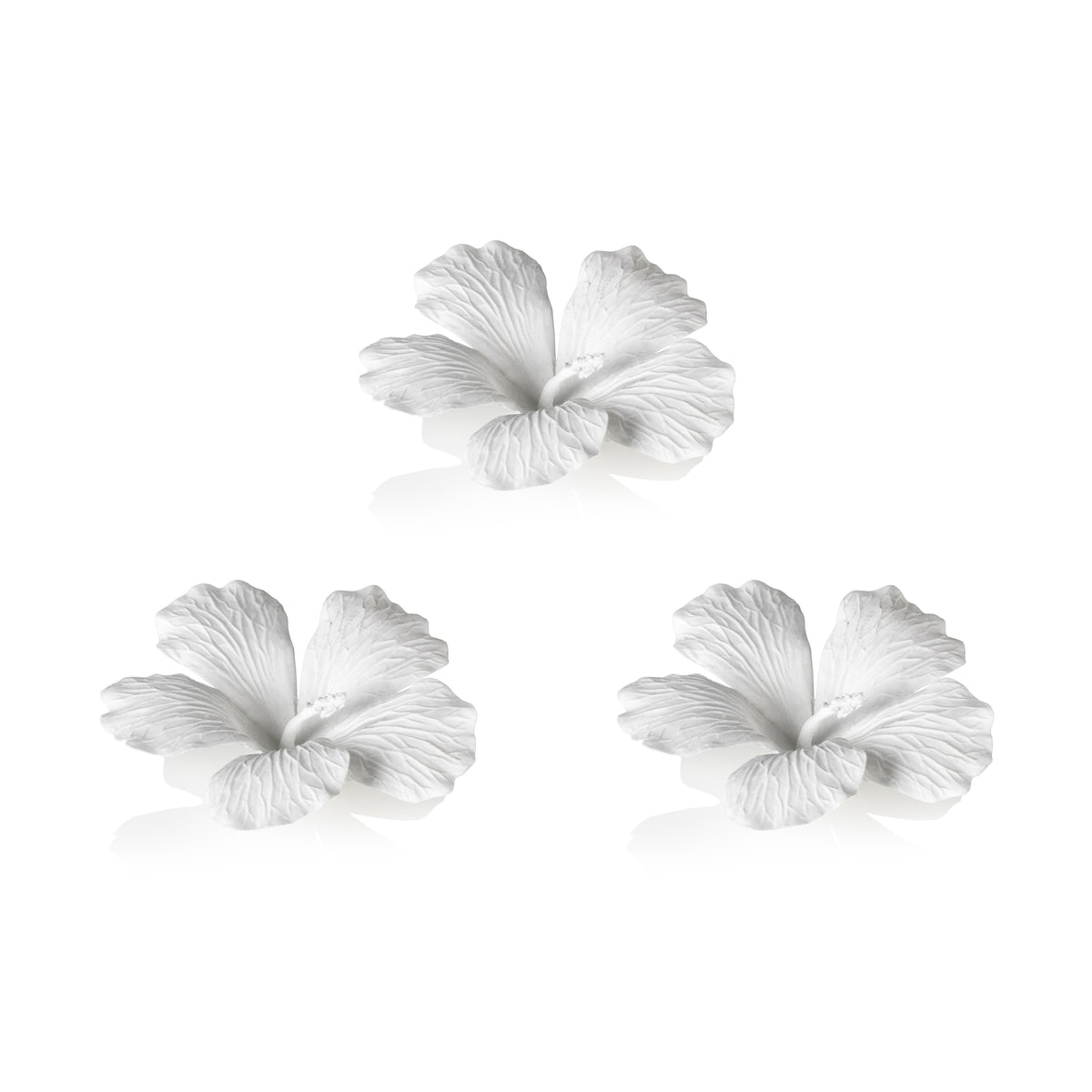 Zodax White Bone China Hibiscus Flower Wall & Table Décor, Set of 3