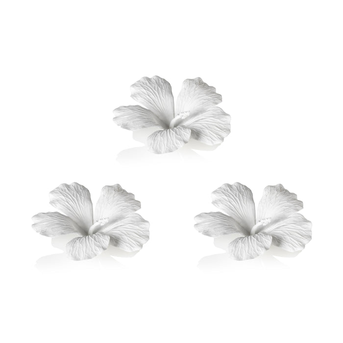 Zodax White Bone China Hibiscus Flower Wall & Table Décor, Set of 3