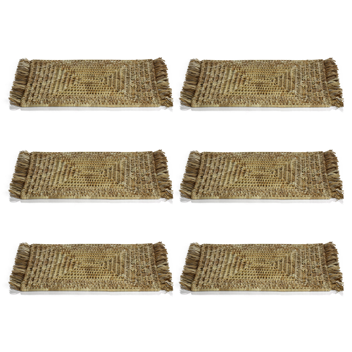 Zodax Balmy 6-Piece Set Pandan Fringed Placemats, 23" x 13" x .50", Rectangle