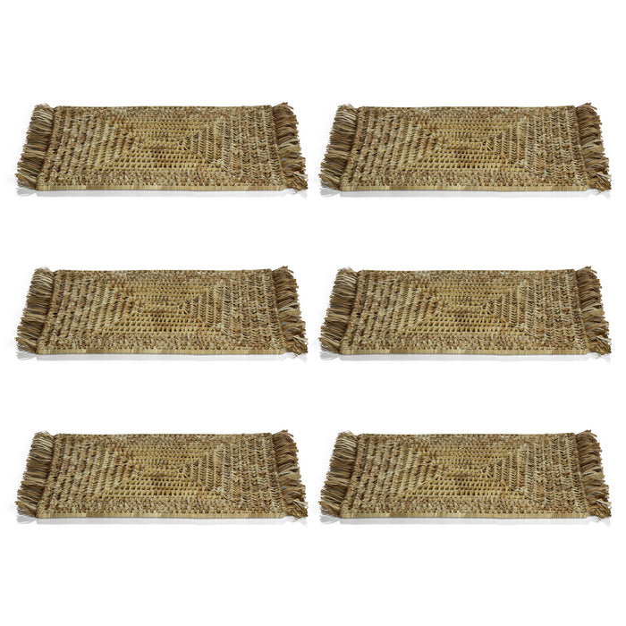 Zodax Balmy 6-Piece Set Pandan Fringed Placemats, 23" x 13" x .50", Rectangle