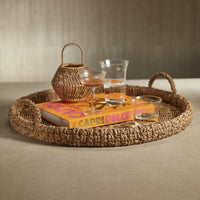 Zodax Teramo Braided Seagrass Round Tray with Glass Insert