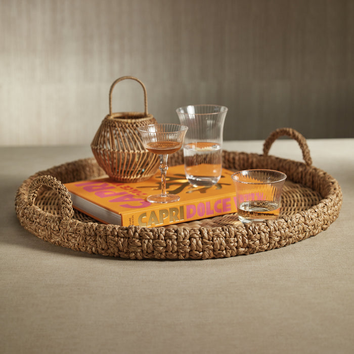 Zodax Teramo Braided Seagrass Round Tray with Glass Insert