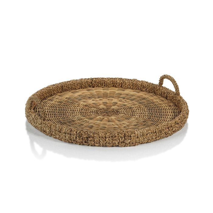 Zodax Teramo Braided Seagrass Round Tray with Glass Insert