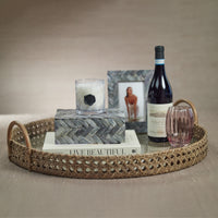 Zodax Zadar Round Open Weave Rattan Tray with Clear Glass