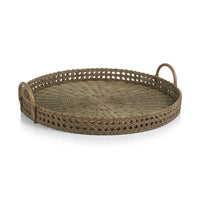 Zodax Zadar Round Open Weave Rattan Tray with Clear Glass