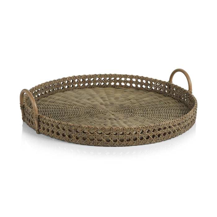 Zodax Zadar Round Open Weave Rattan Tray with Clear Glass