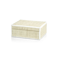 Zodax Reggio Natural Fiber Raffia Decorative Box, Small, White Leather Trim