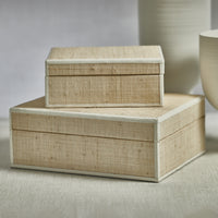 Zodax Reggio Natural Fiber Raffia Decorative Box, Large, White Leather Trim