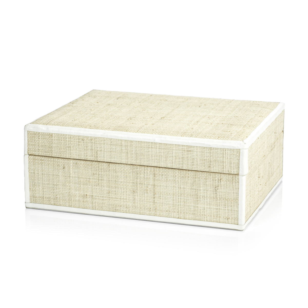 Zodax Reggio Natural Fiber Raffia Decorative Box, Large, White Leather Trim