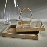 Zodax Reggio Natural Fiber Raffia Tray with Leather Trim, Small, White Leather Trim