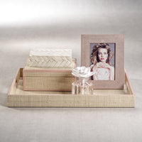 Zodax Reggio Natural Fiber Raffia Decorative Box, Small, Pink Leather Trim