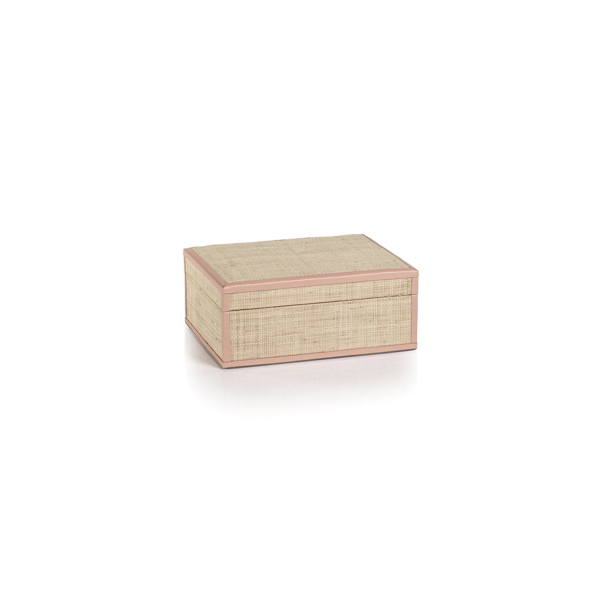 Zodax Reggio Natural Fiber Raffia Decorative Box, Small, Pink Leather Trim