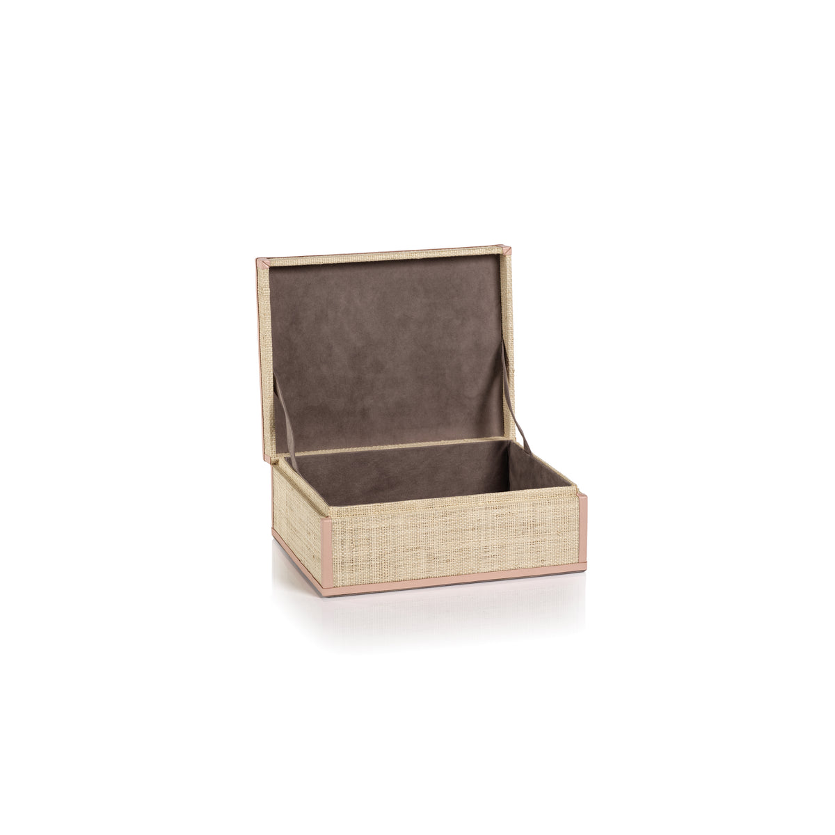 Zodax Reggio Natural Fiber Raffia Decorative Box, Small, Pink Leather Trim
