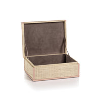 Zodax Reggio Natural Fiber Raffia Decorative Box, Large, Pink Leather Trim
