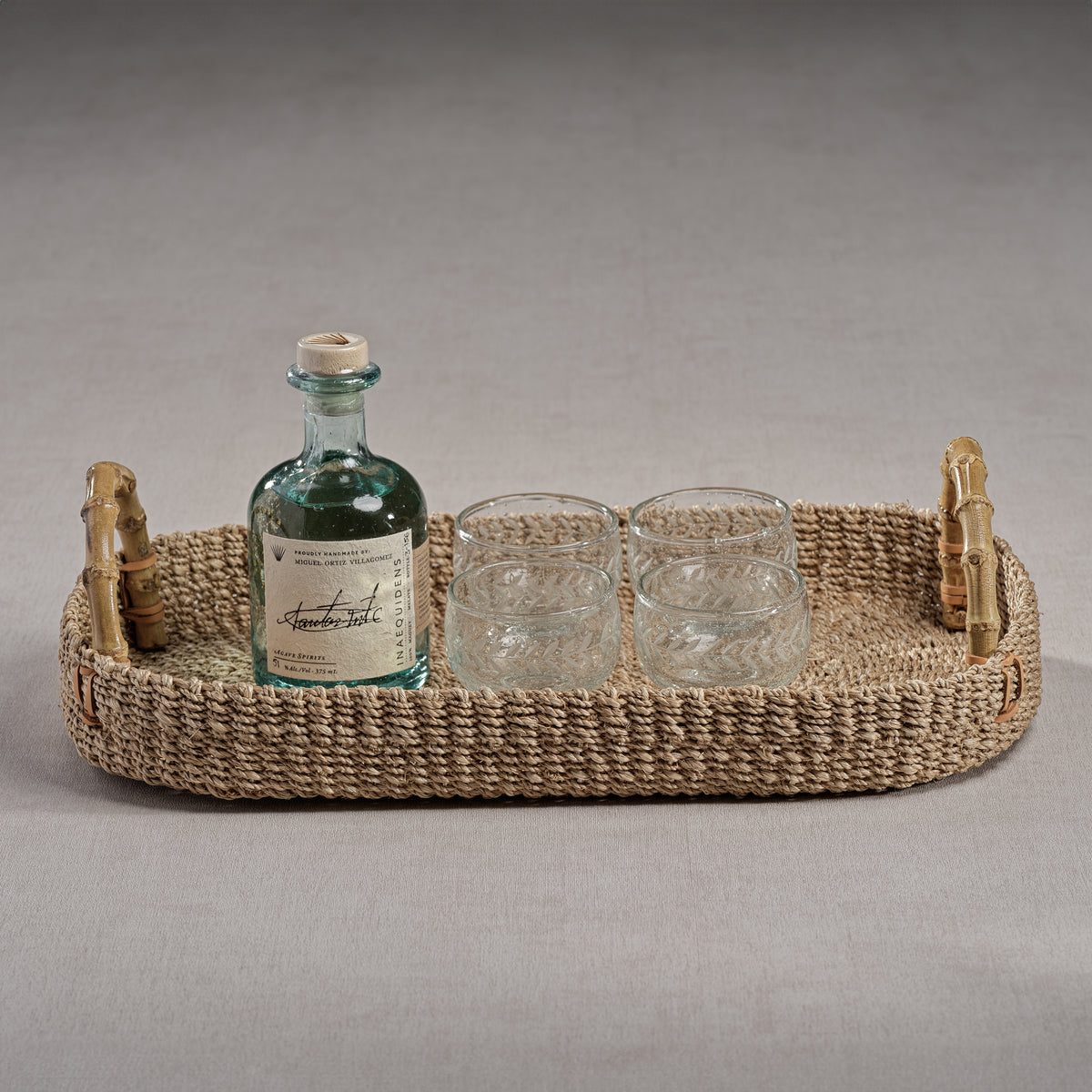 Zodax Timor Multipurpose Abaca Tray with Bamboo Handles, Small