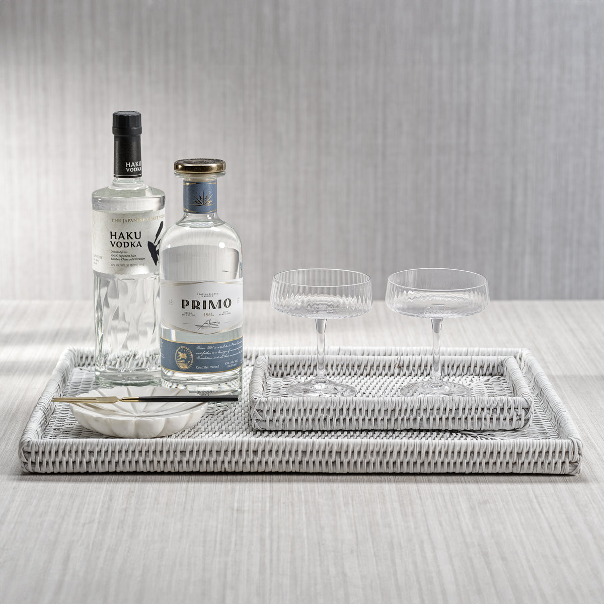 Zodax Langsa Rattan Woven Tray, Large, Matte White
