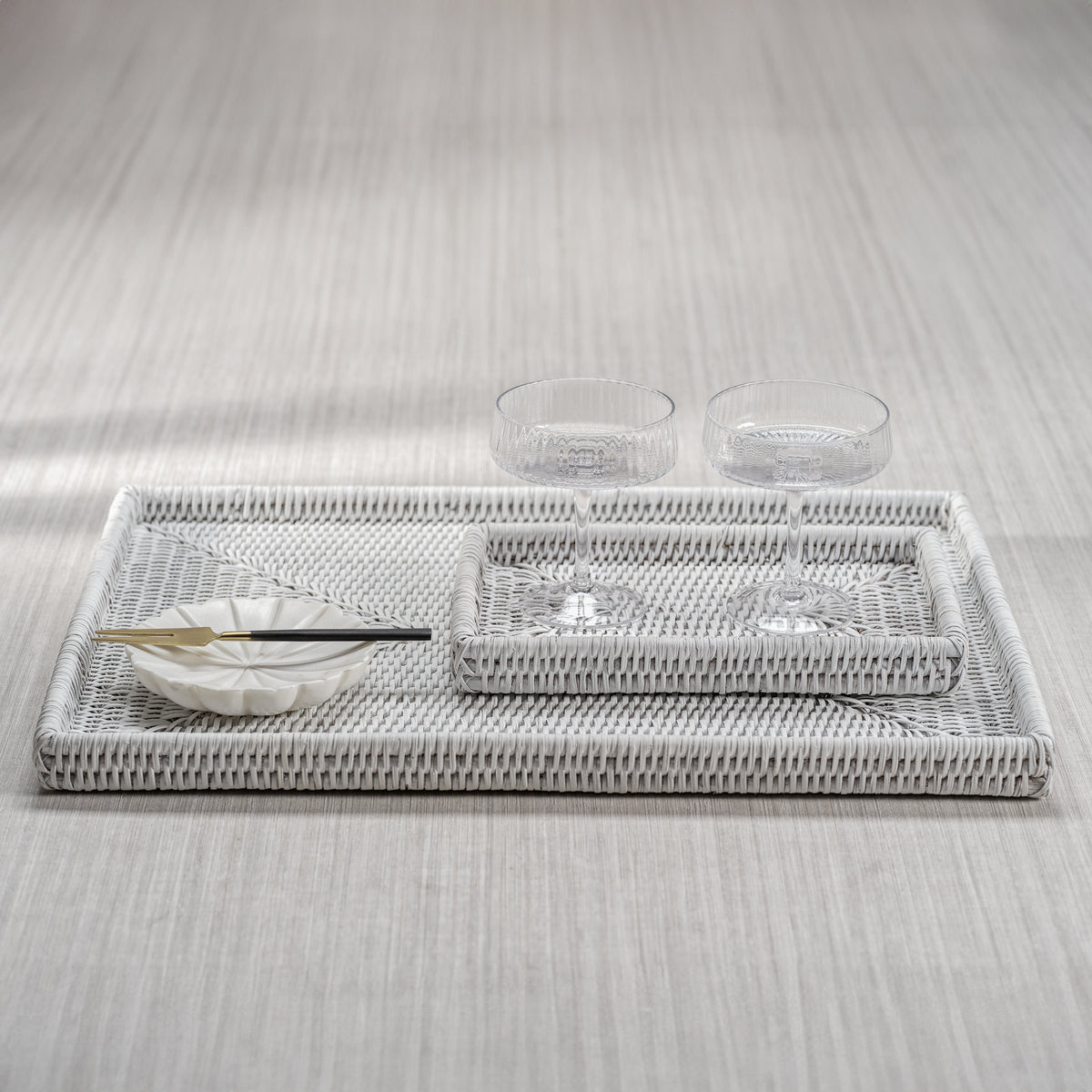 Zodax Langsa Rattan Woven Tray, Large, Matte White