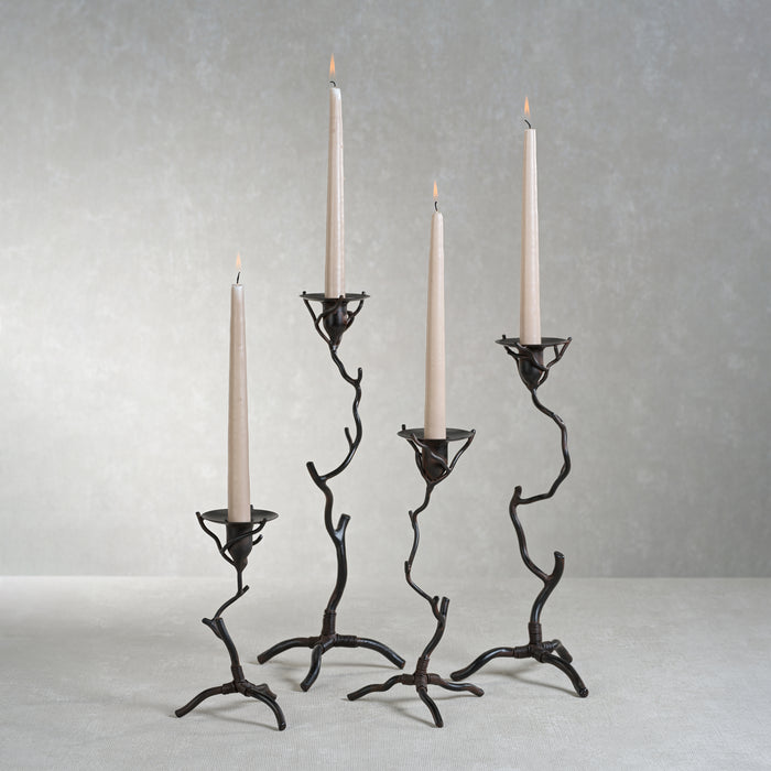Zodax Brunel Twig Design Wrought Iron Candleholder, 14"
