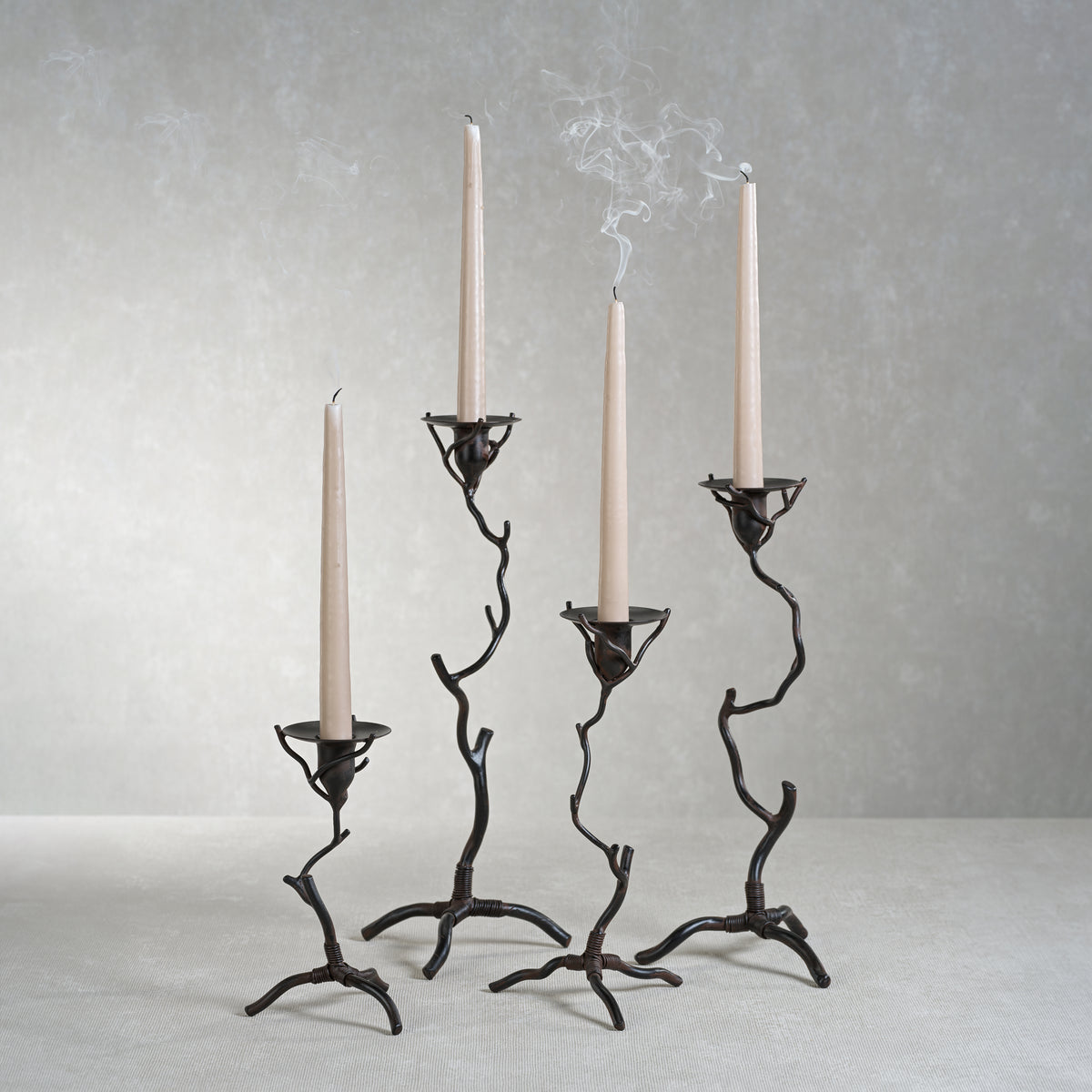Zodax Brunel Twig Design Wrought Iron Candleholder, 14"
