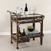 Zodax Woven Rattan Rolling Bar Cart