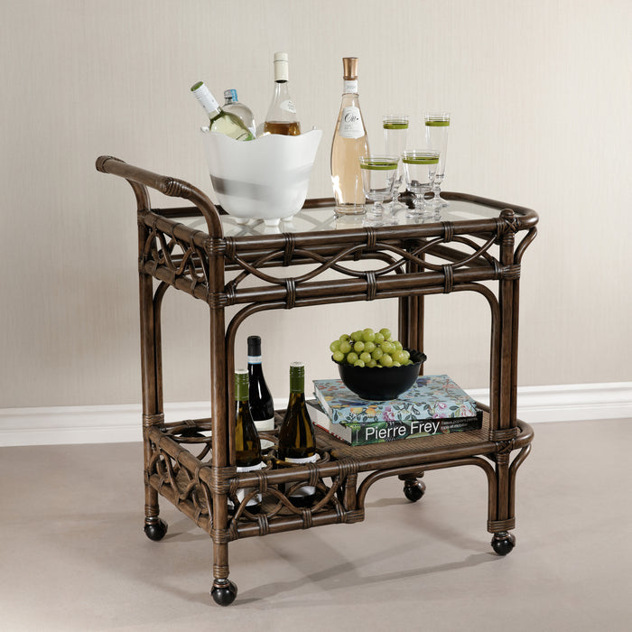 Zodax Woven Rattan Rolling Bar Cart
