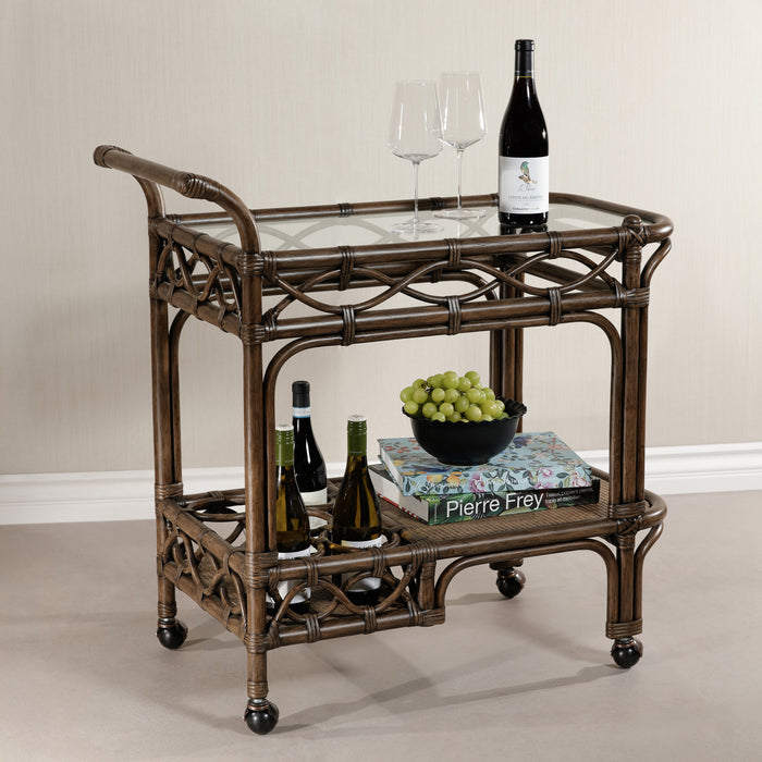Zodax Woven Rattan Rolling Bar Cart