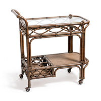 Zodax Woven Rattan Rolling Bar Cart