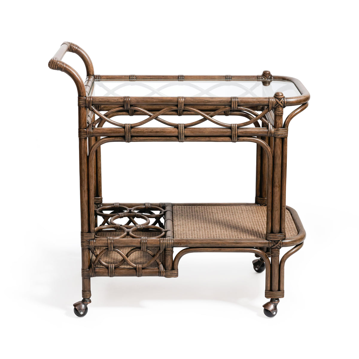 Zodax Woven Rattan Rolling Bar Cart