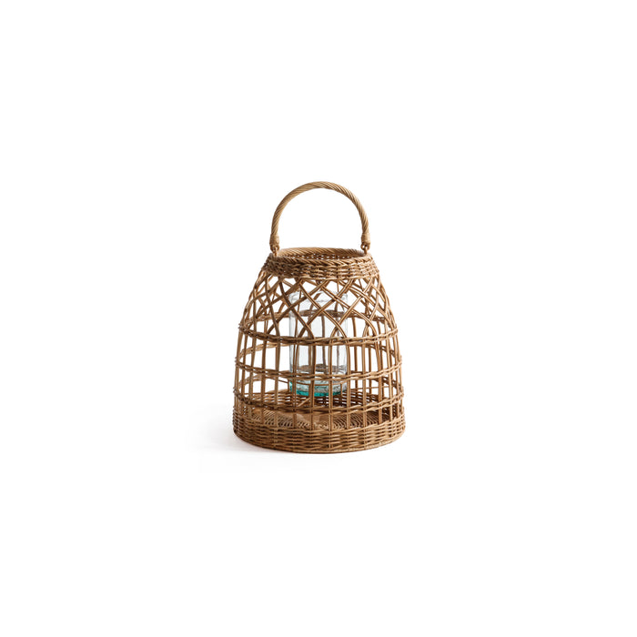 Zodax Veranda Woven Rattan Lantern with Glass Hurricane, Small