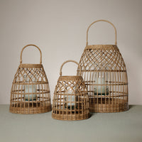Zodax Veranda Woven Rattan Lantern with Glass Hurricane, Medium