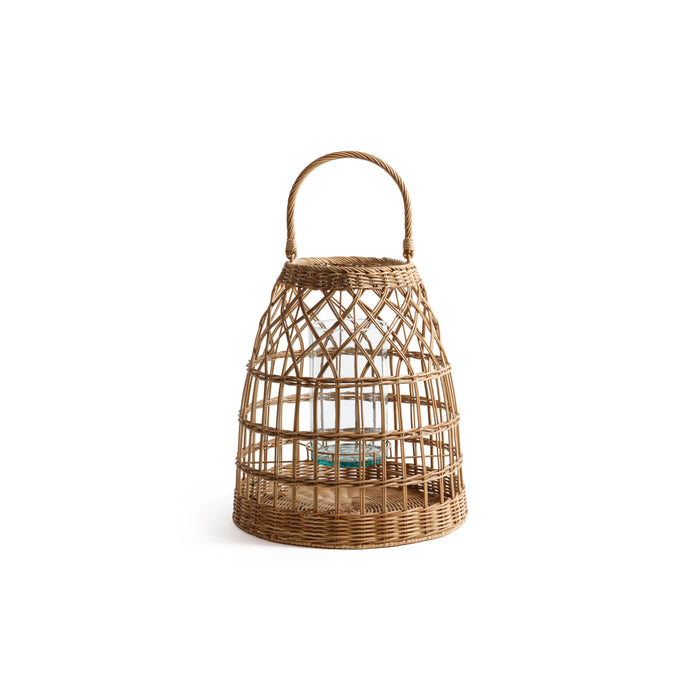 Zodax Veranda Woven Rattan Lantern with Glass Hurricane, Medium