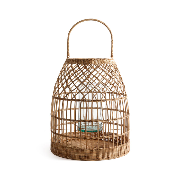 Zodax Veranda Woven Rattan Lantern with Glass Hurricane, Large
